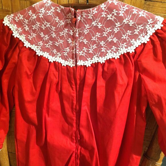 vintage 80s jumper romper one piece red cottagecore lace bow handmade in USA 4 - Picture 3 of 10